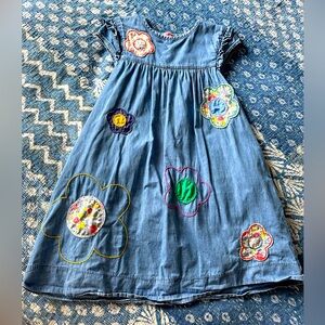 Mini Boden denim floral dress pockets! 8-9Y